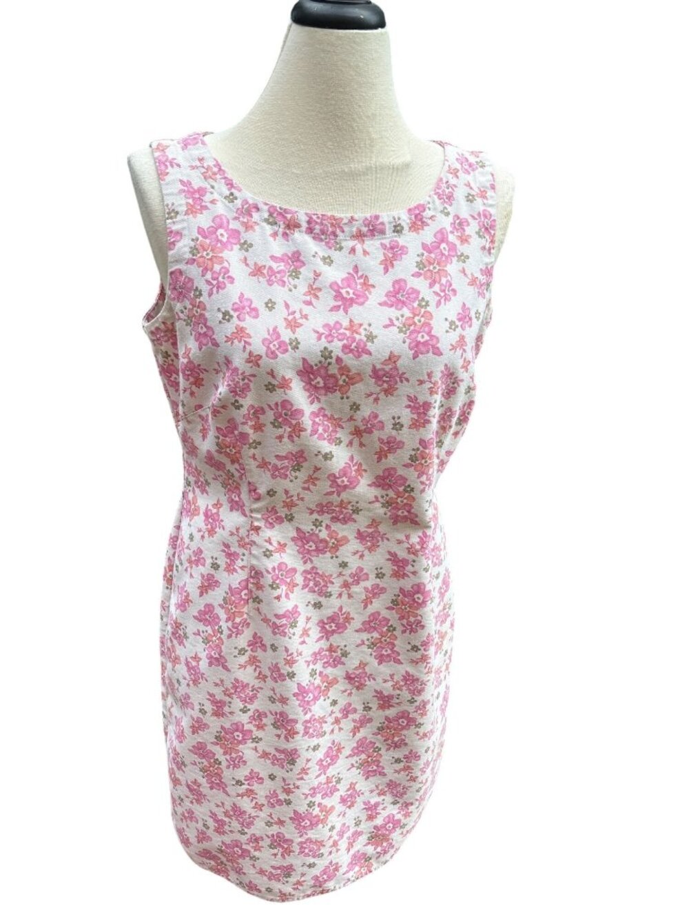 Pink Floral Sleeveless Cotton Blend Dress Size 12 Zippered Back
